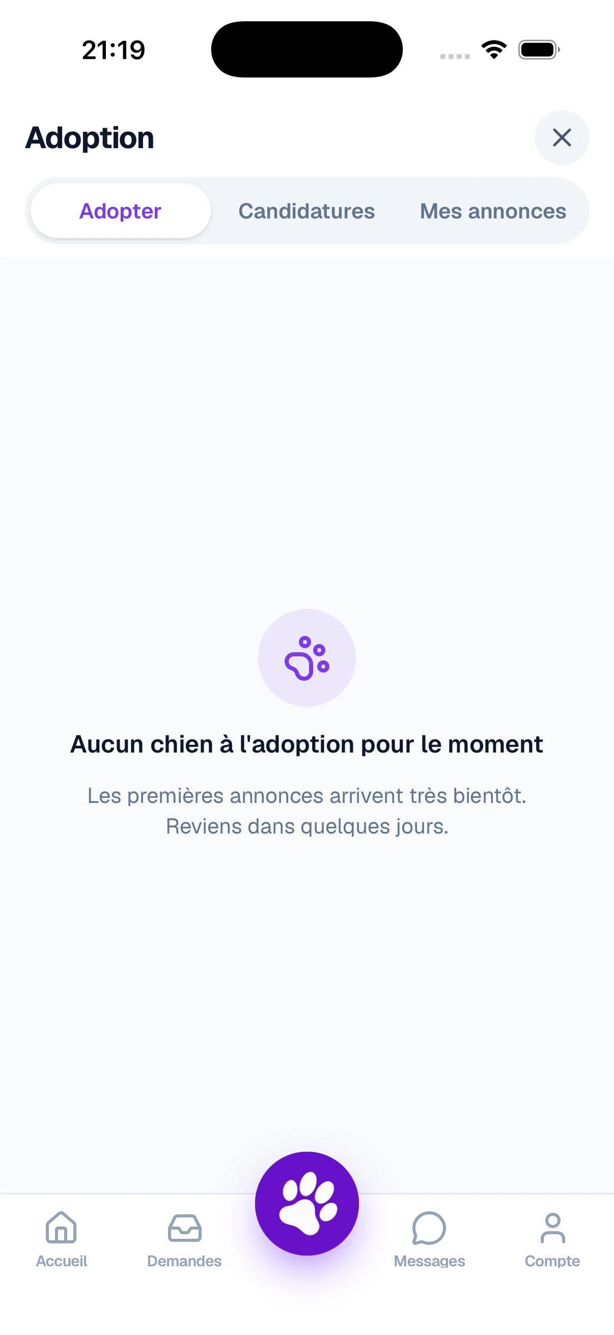 Interface DogShift : module d’adoption en bêta